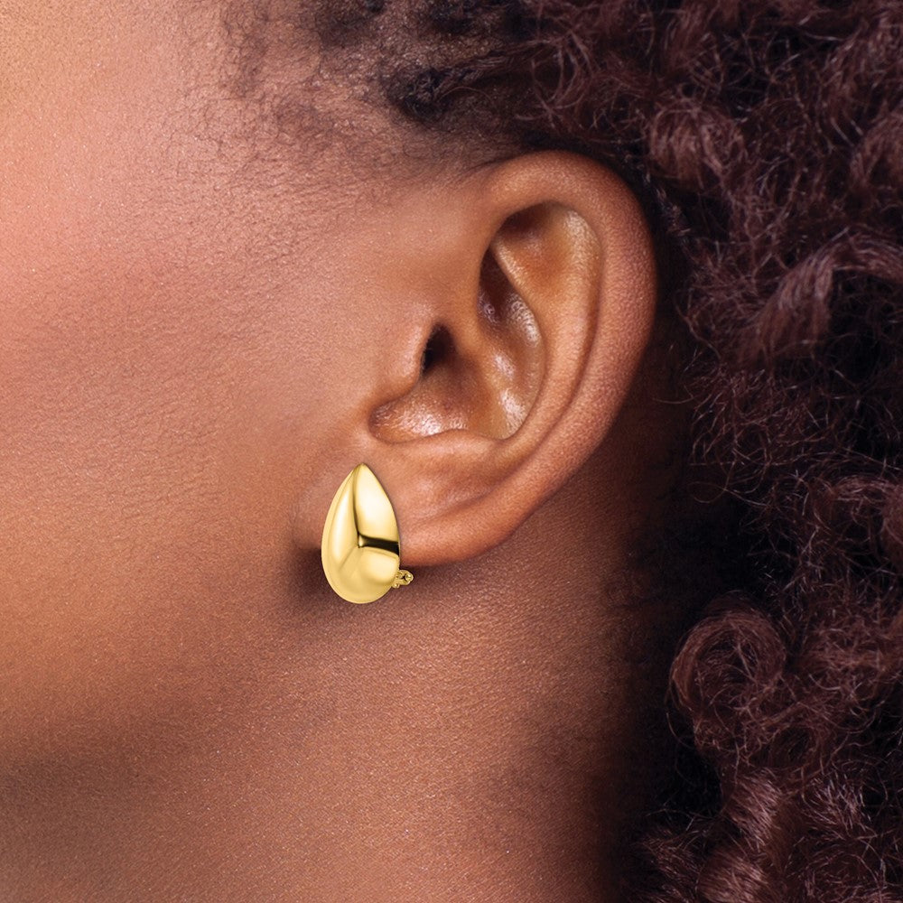 14k Yellow Gold Polished Teardrop Omega Back Earrings