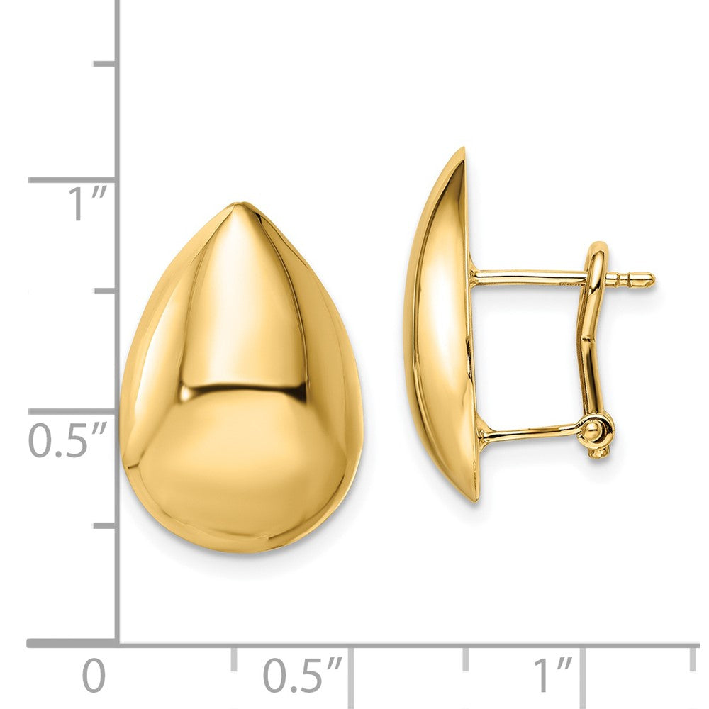14k Yellow Gold Polished Teardrop Omega Back Earrings