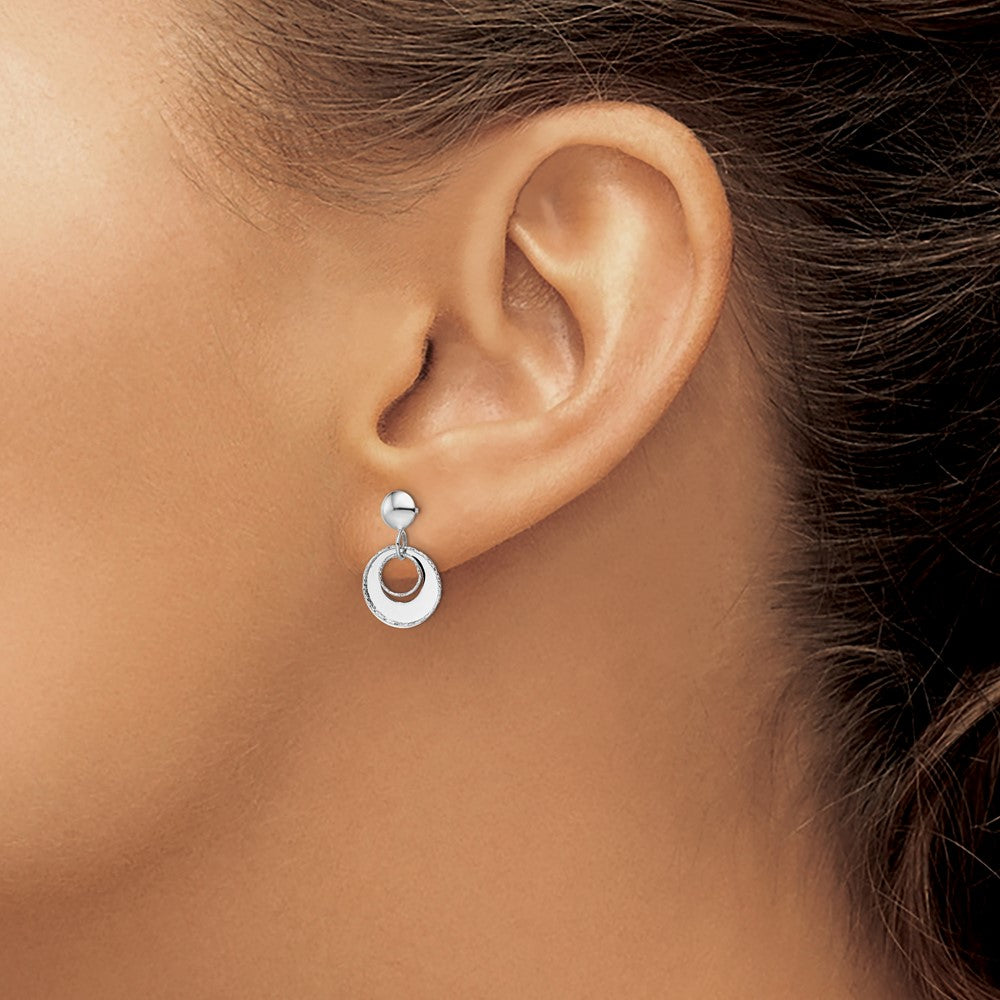 14K White Gold Polished Textured Post Dangle Earrings