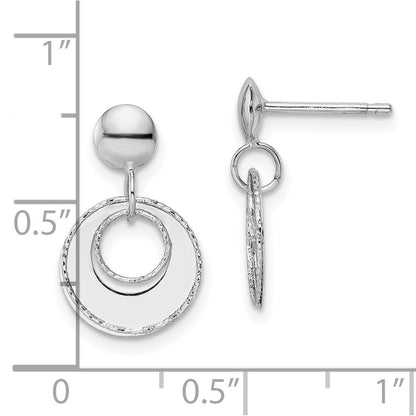 14K White Gold Polished Textured Post Dangle Earrings