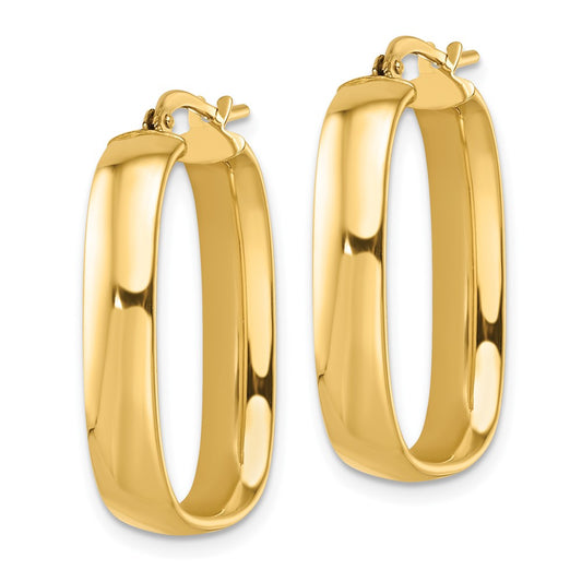 14k Yellow Gold Polished Squared Oval Hoop Earrings