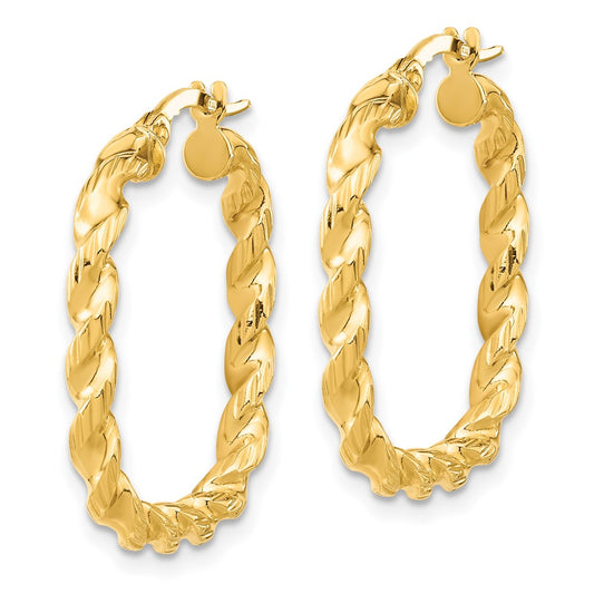 14k Yellow Gold Polished Square Twisted Hoop Earrings