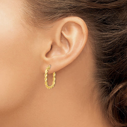 14k Yellow Gold Polished Square Twisted Hoop Earrings