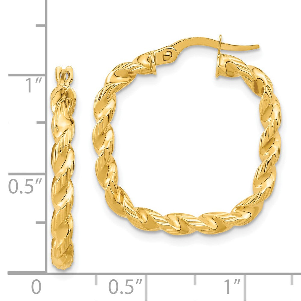 14k Yellow Gold Polished Square Twisted Hoop Earrings