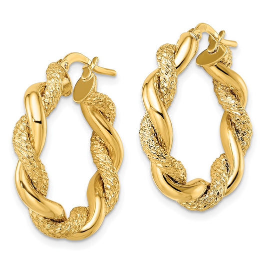 14k Yellow Gold Diamond-Cut Twisted Hoop Earrings