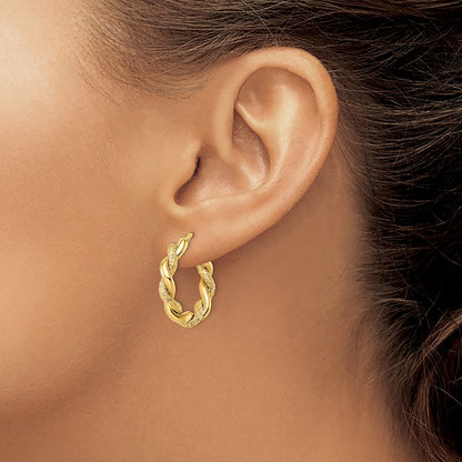 14k Yellow Gold Diamond-Cut Twisted Hoop Earrings