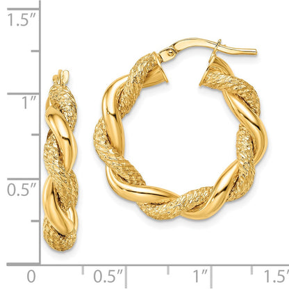 14k Yellow Gold Diamond-Cut Twisted Hoop Earrings