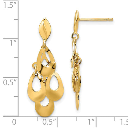 14k Yellow Gold Polished and Brushed Post Dangle Chandelier Earrings