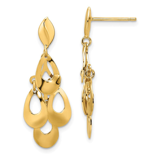 14k Yellow Gold Polished and Brushed Post Dangle Chandelier Earrings