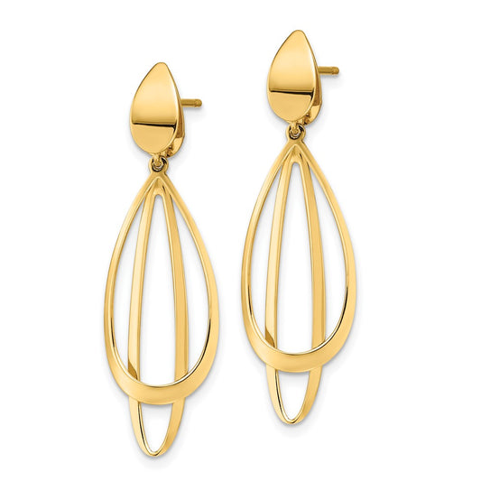 14k Yellow Gold Polished and Brushed Post Dangle Earrings