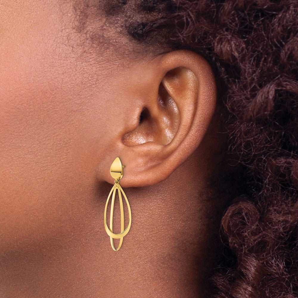 14k Yellow Gold Polished and Brushed Post Dangle Earrings