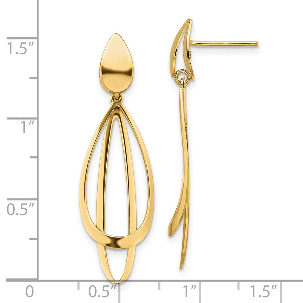14k Yellow Gold Polished and Brushed Post Dangle Earrings