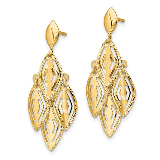 14k Yellow Gold Polished Diamond-Cut Post Dangle Chandelier Earrings