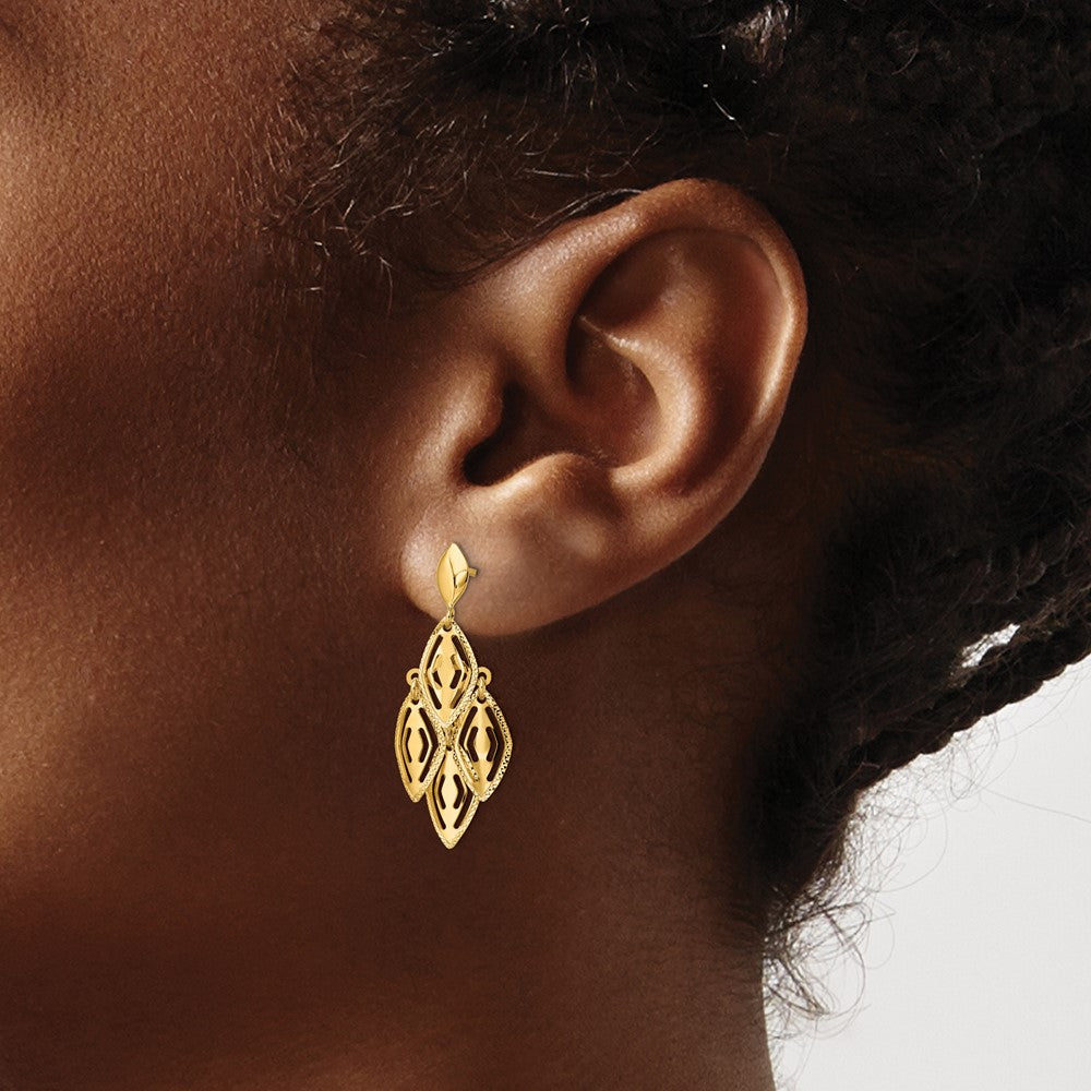 14k Yellow Gold Polished Diamond-Cut Post Dangle Chandelier Earrings