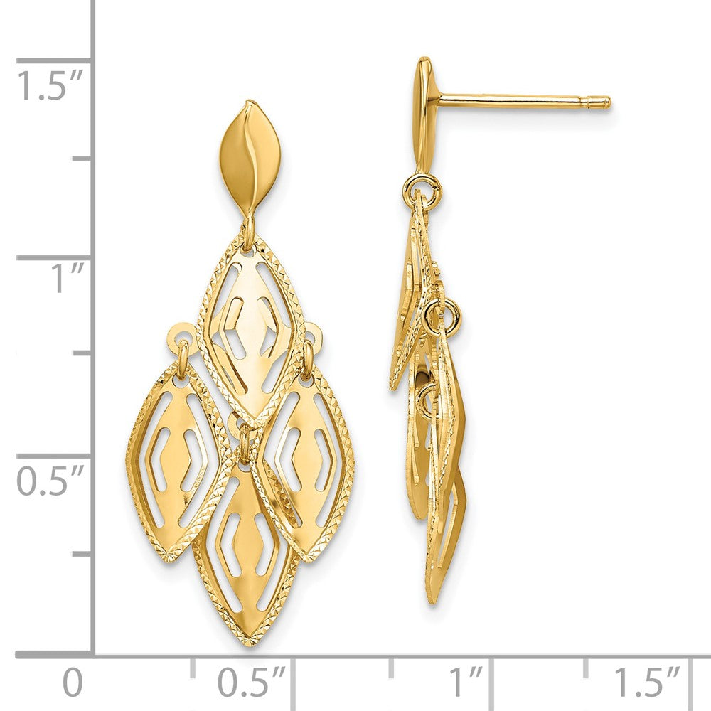 14k Yellow Gold Polished Diamond-Cut Post Dangle Chandelier Earrings
