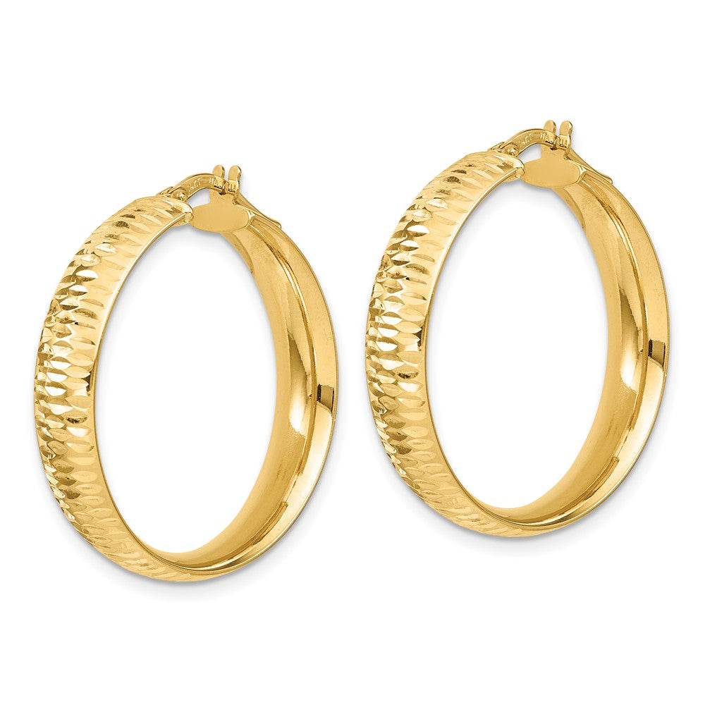 14k Yellow Gold Polished Diamond-Cut Round Hoop Earrings