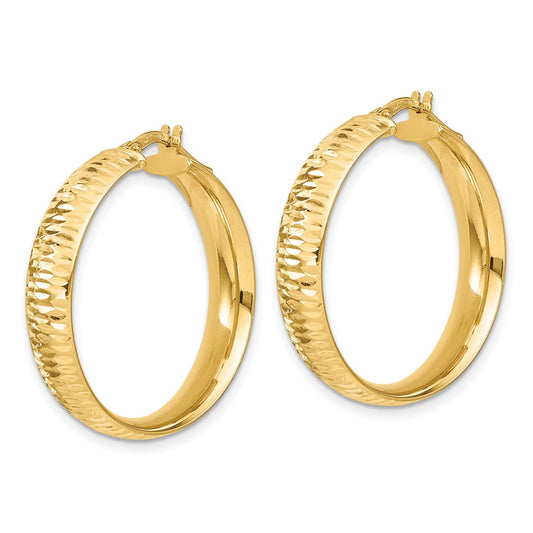 14k Yellow Gold Polished Diamond-Cut Round Hoop Earrings