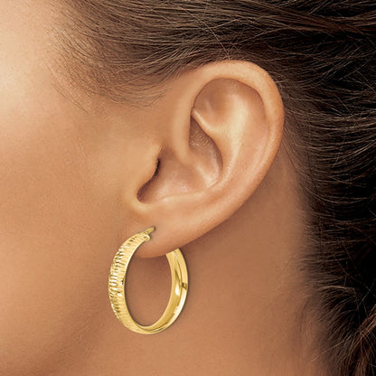 14k Yellow Gold Polished Diamond-Cut Round Hoop Earrings