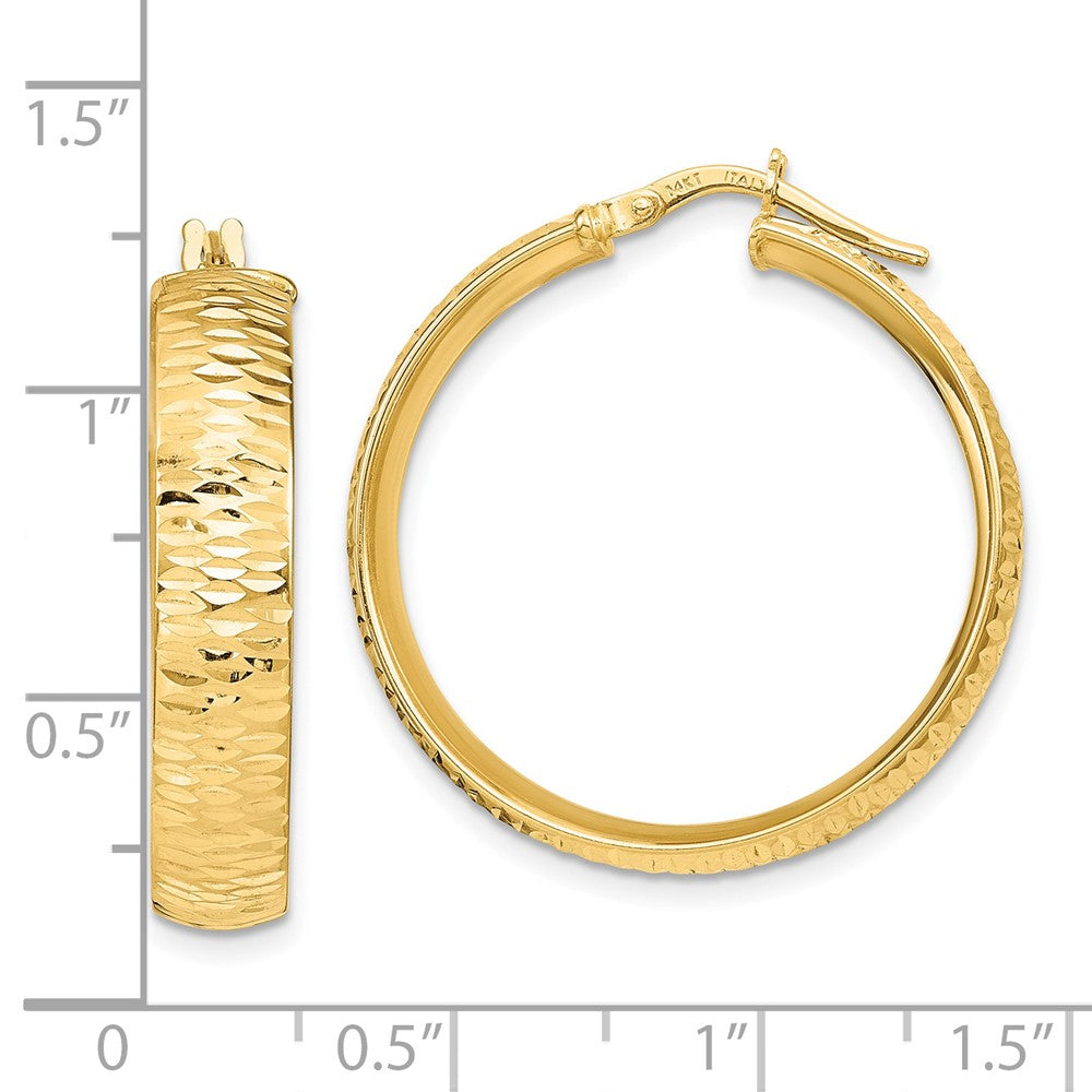 14k Yellow Gold Polished Diamond-Cut Round Hoop Earrings