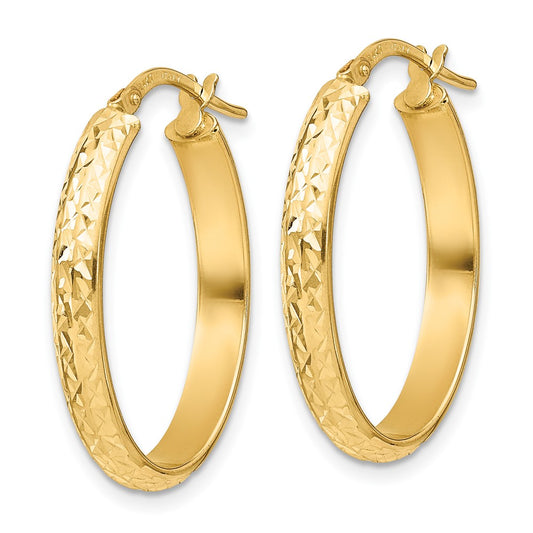 14k Yellow Gold Polished Diamond-Cut Oval Hoop Earrings