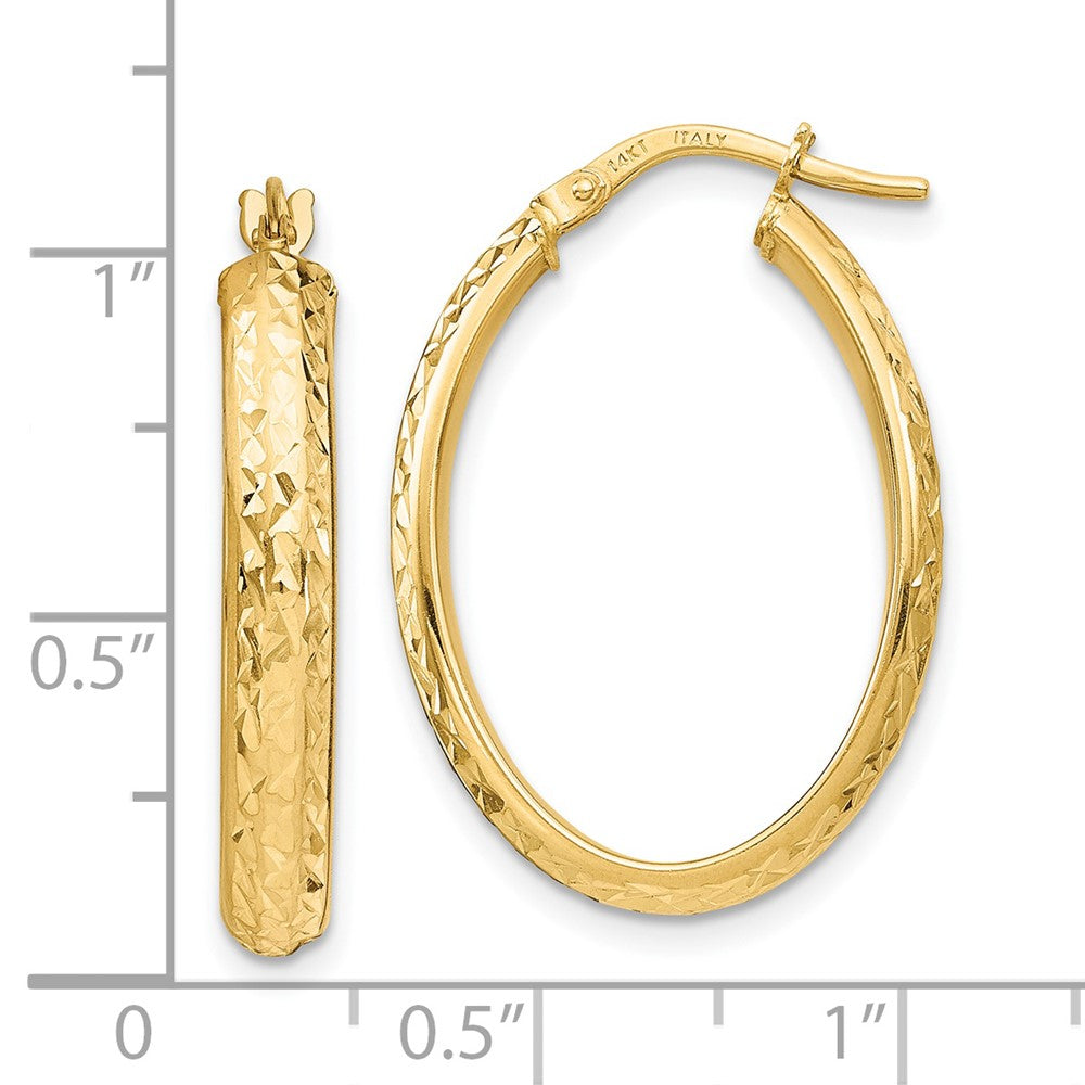 14k Yellow Gold Polished Diamond-Cut Oval Hoop Earrings