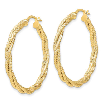 14k Yellow Gold Polished Twisted Textured Hoop Earrings