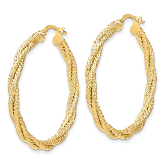 14k Yellow Gold Polished Twisted Textured Hoop Earrings