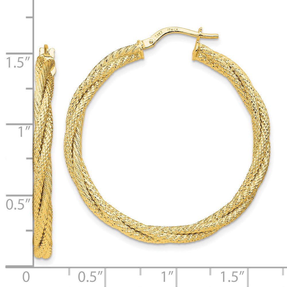 14k Yellow Gold Polished Twisted Textured Hoop Earrings