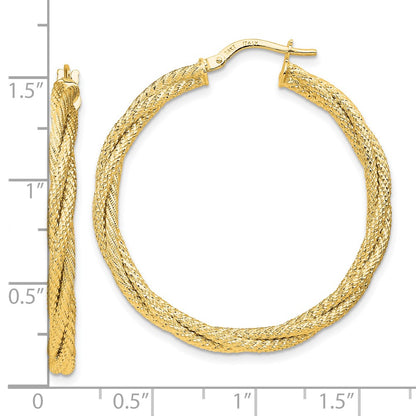 14k Yellow Gold Polished Twisted Textured Hoop Earrings