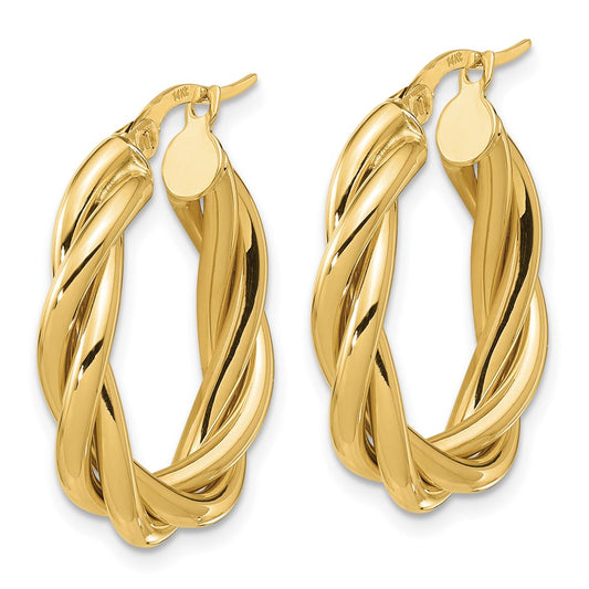 14k Yellow Gold Polished Twisted Oval Hoop Earrings