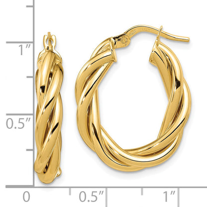 14k Yellow Gold Polished Twisted Oval Hoop Earrings