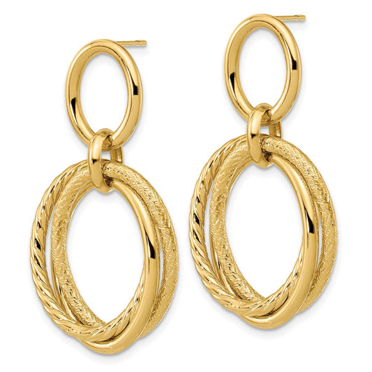 14k Yellow Gold Polished and Textured Post Dangle Earrings