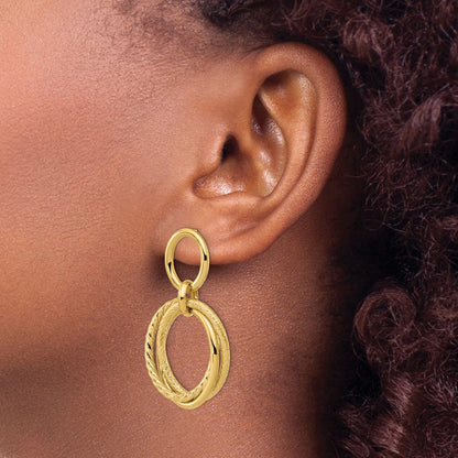 14k Yellow Gold Polished and Textured Post Dangle Earrings