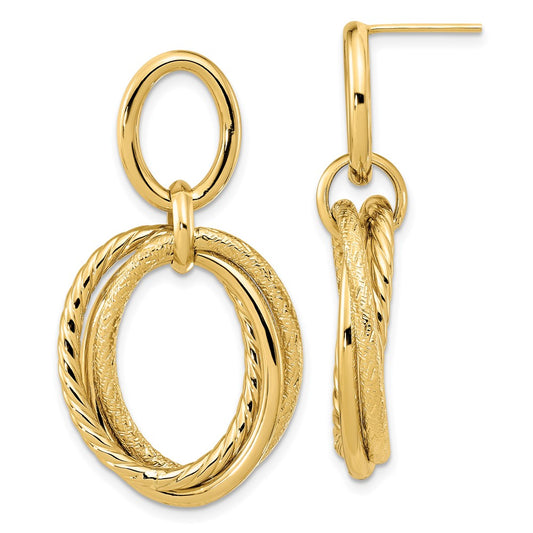 14k Yellow Gold Polished and Textured Post Dangle Earrings