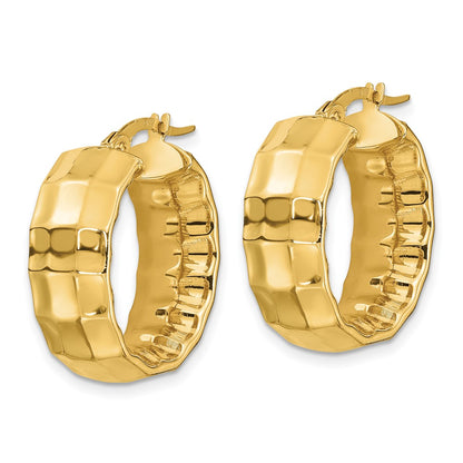 14k Yellow Gold Polished Textured Oval Hoop Earrings