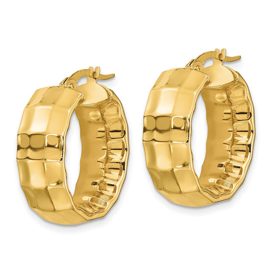 14k Yellow Gold Polished Textured Oval Hoop Earrings