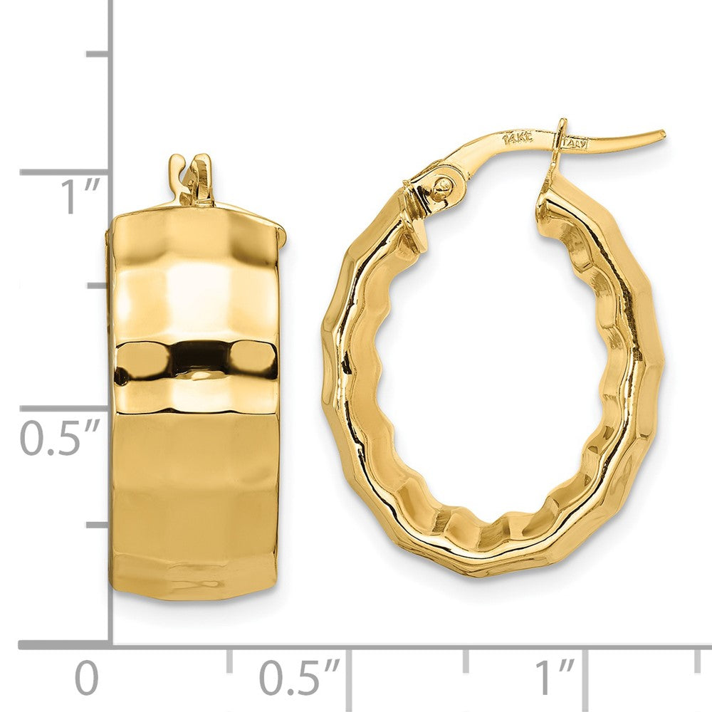 14k Yellow Gold Polished Textured Oval Hoop Earrings