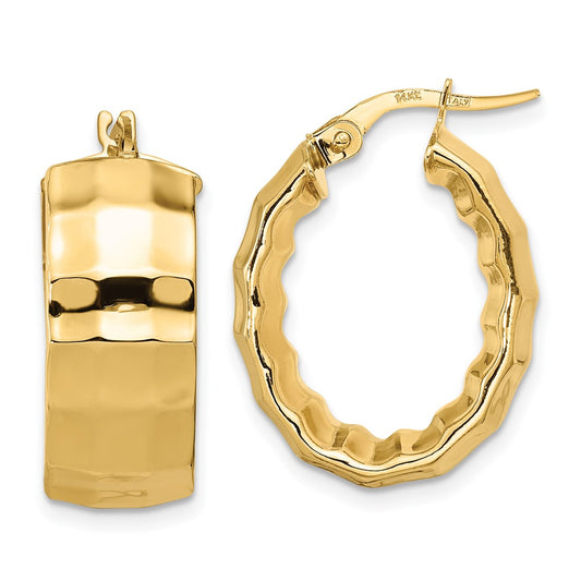 14k Yellow Gold Polished Textured Oval Hoop Earrings