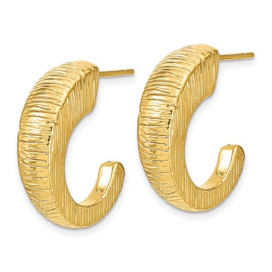 14k Yellow Gold Polished Textured J-hoop Earrings