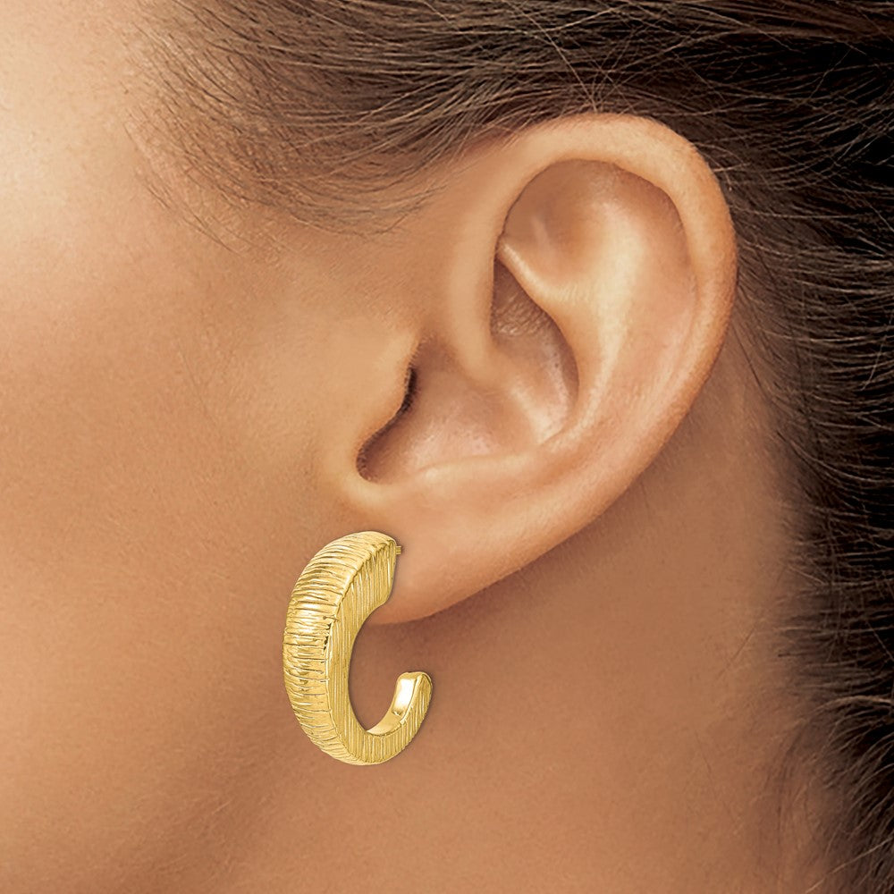 14k Yellow Gold Polished Textured J-hoop Earrings