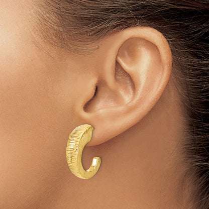 14k Yellow Gold Polished Textured J-hoop Earrings