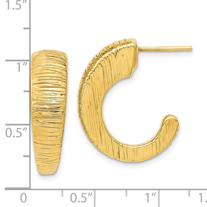 14k Yellow Gold Polished Textured J-hoop Earrings