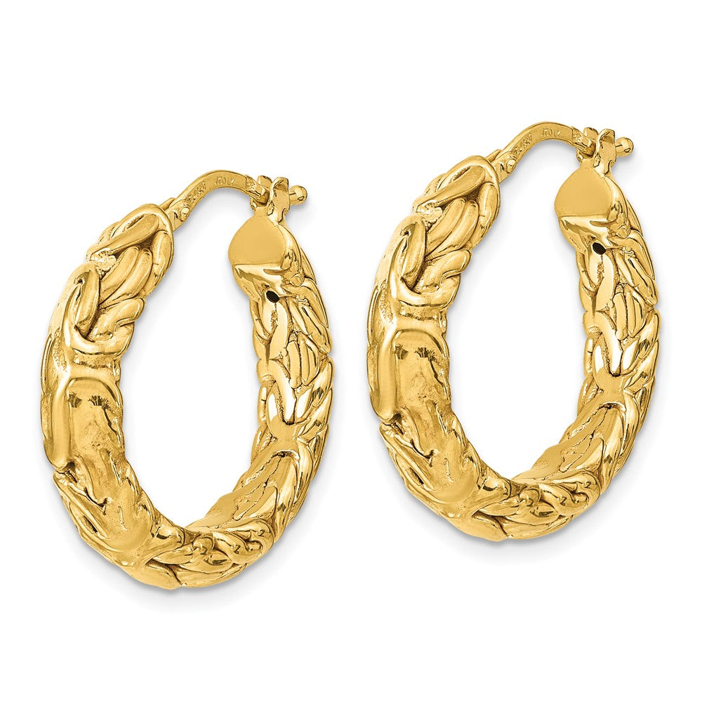 14k Yellow Gold Polished Textured Hoop Earrings