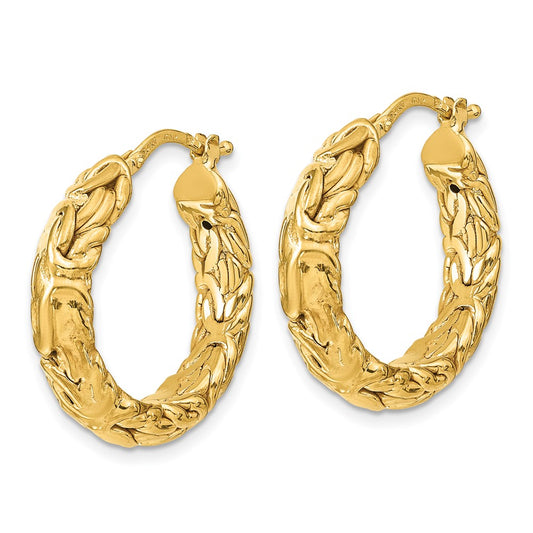 14k Yellow Gold Polished Textured Hoop Earrings