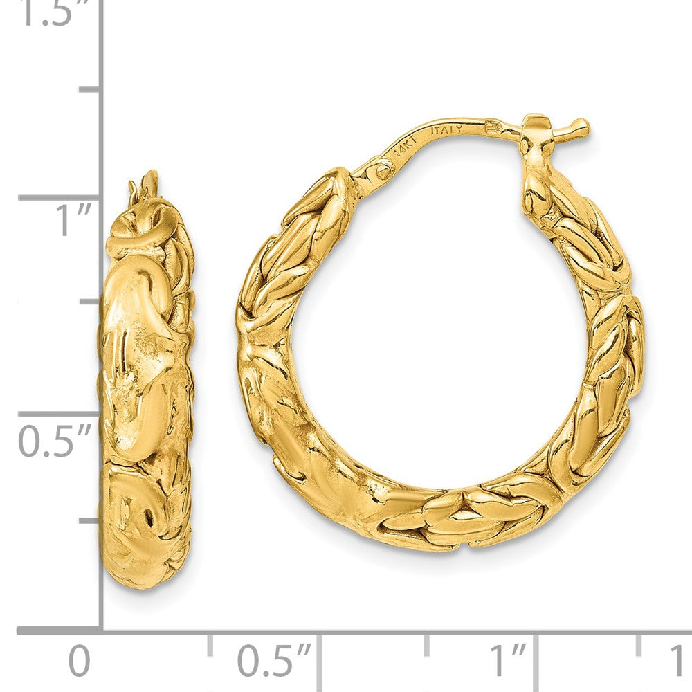 14k Yellow Gold Polished Textured Hoop Earrings