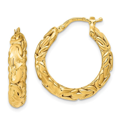 14k Yellow Gold Polished Textured Hoop Earrings