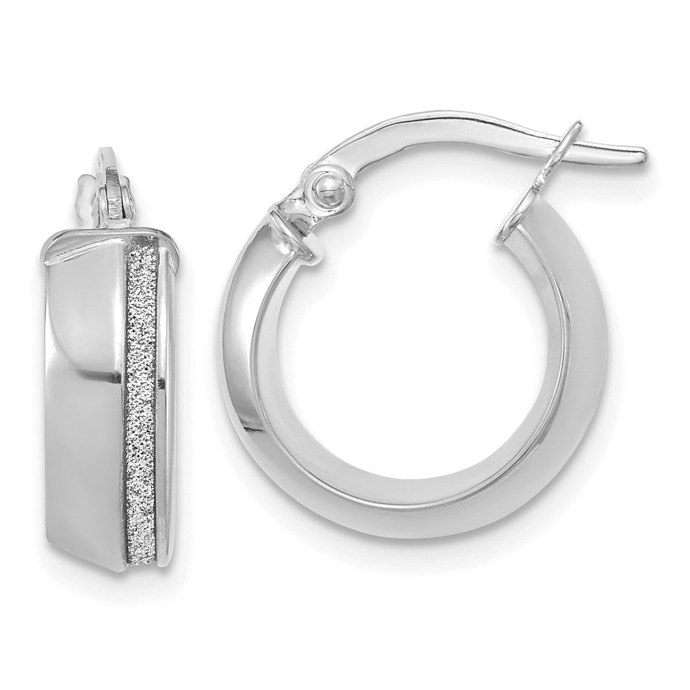14K White Gold Polished Glitter Infused Hoop Earrings