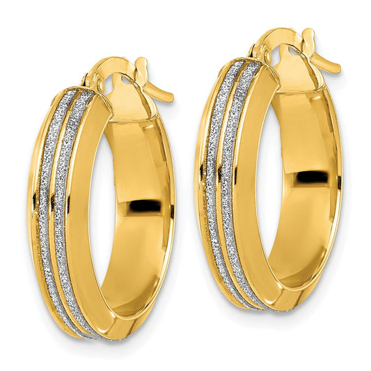 14k Yellow Gold Polished Glitter Infused Hoop Earrings