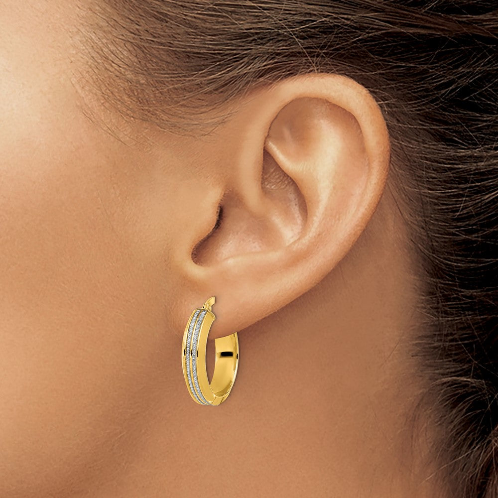14k Yellow Gold Polished Glitter Infused Hoop Earrings