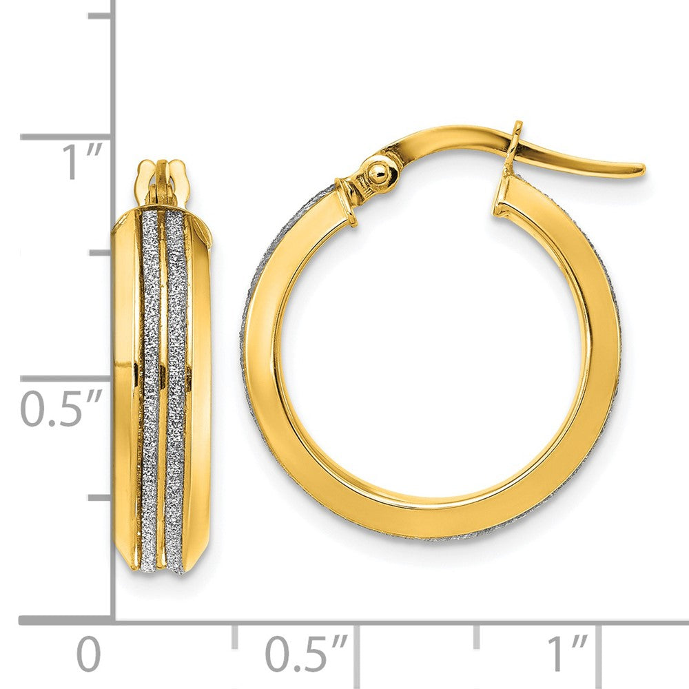 14k Yellow Gold Polished Glitter Infused Hoop Earrings